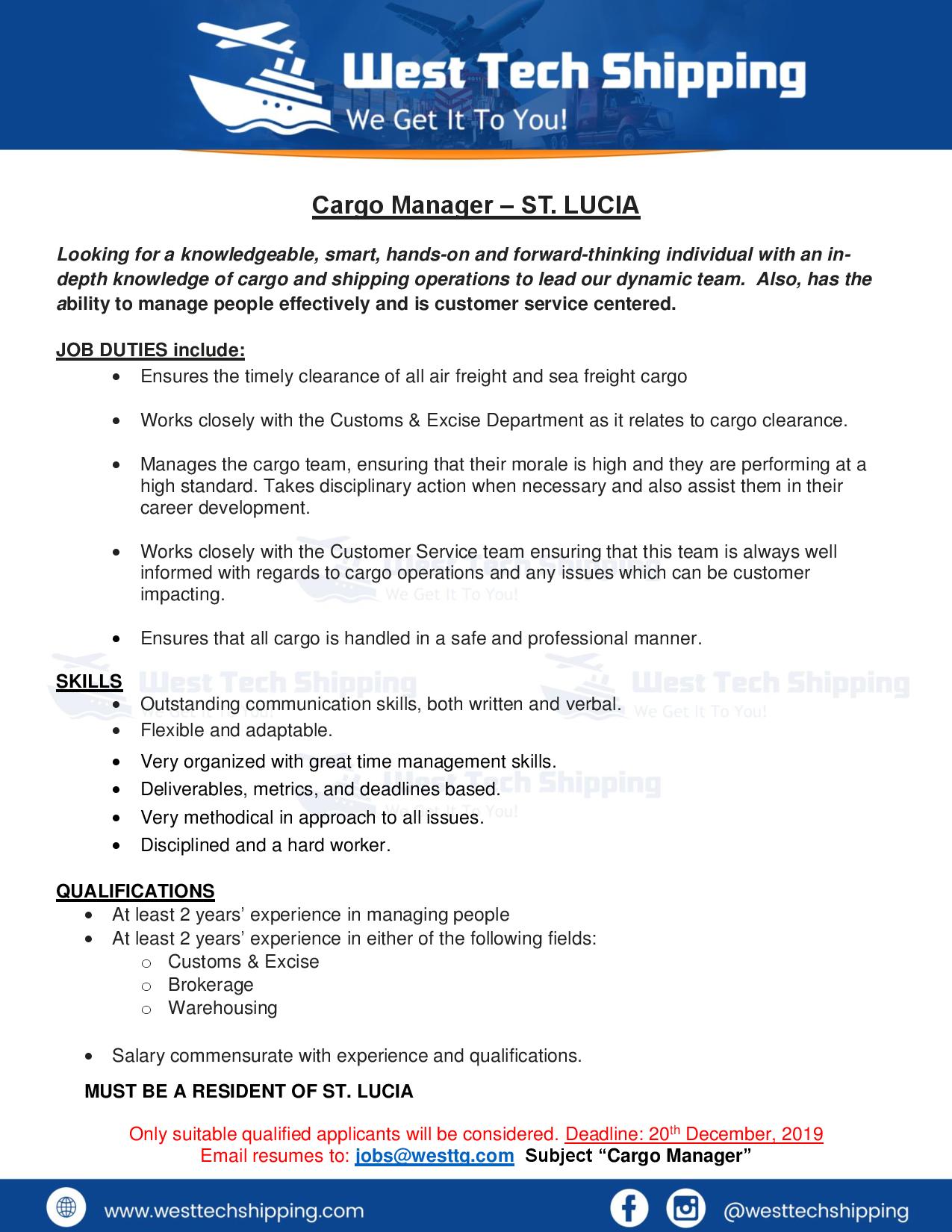 Cargo Manager West Tech Shipping